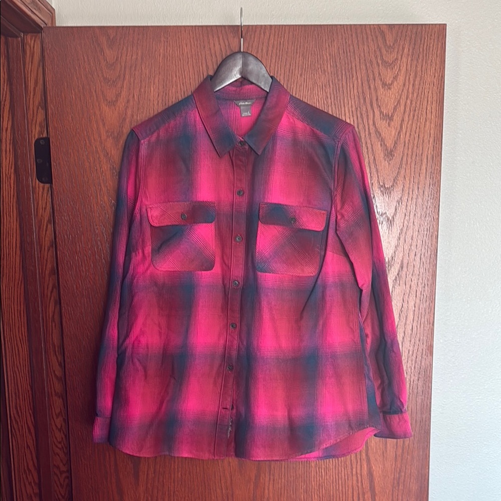Eddie Bauer Pink and Black Plaid Shirt